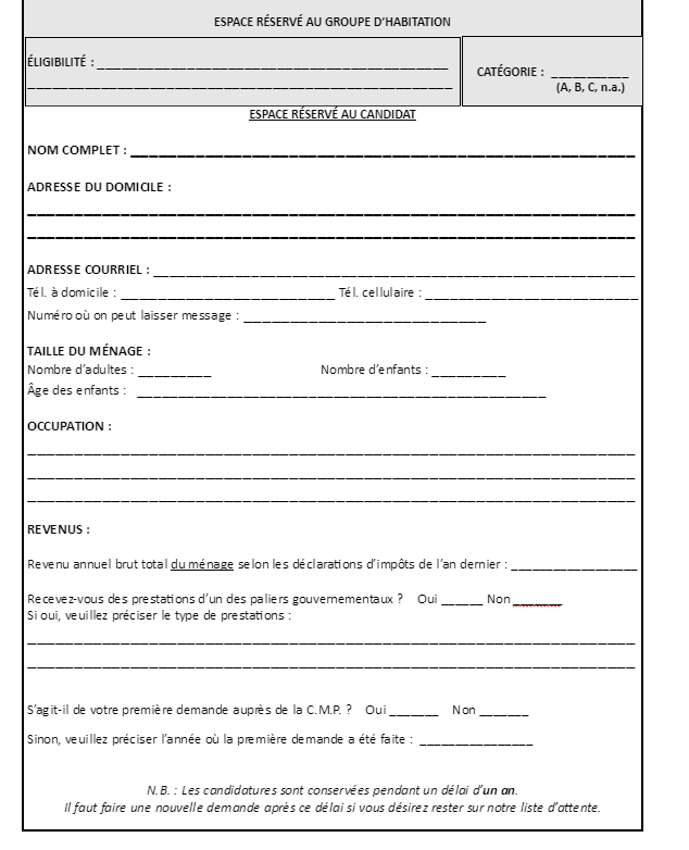 Demande d'application coop et obnl